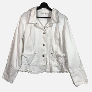 Cato White Denim Jacket with Ruffle Accent Pockets Three Button Cuff 18/20 Retro